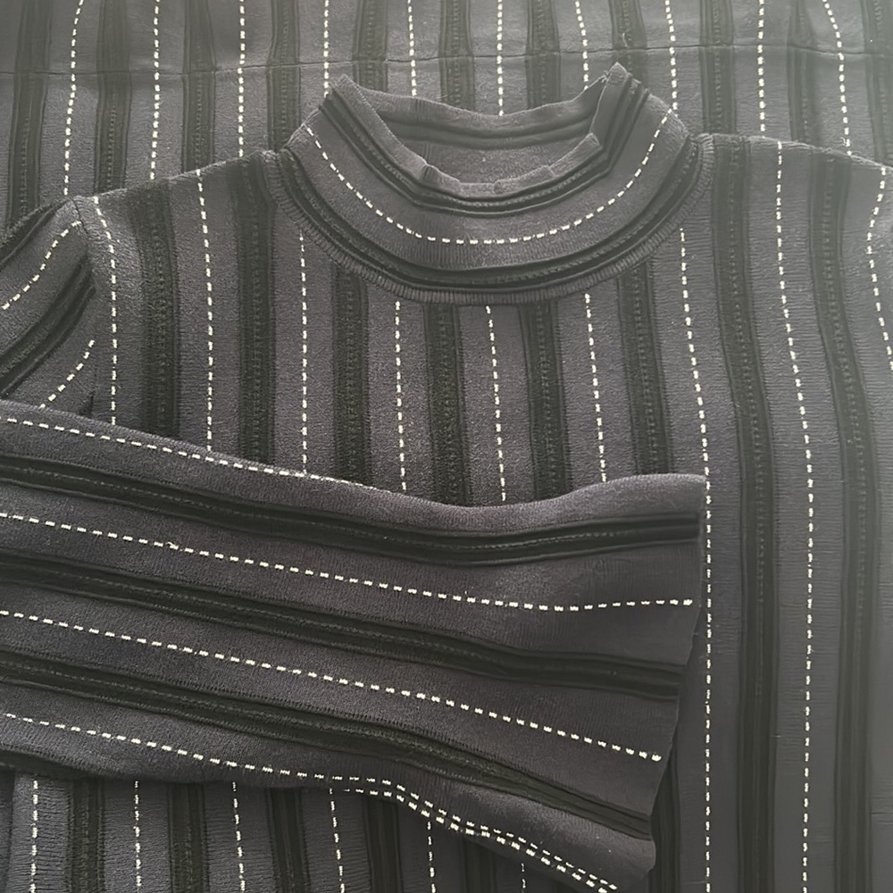 Ann Taylor sweater dress - black/navy & white dotted stripes